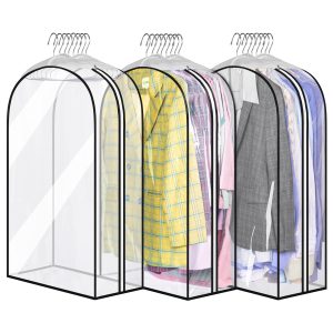 MISSLO 32" All Clear Garment Bags for Hanging Clothes 10" Gusseted Suit Bags for Closet Storage Suit Cover Hanging Clothes Storage for Shirts, Coats, 3 Packs