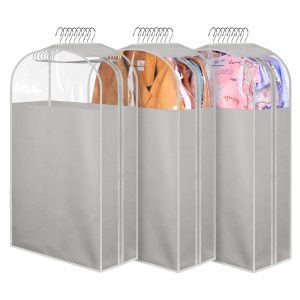 MISSLO 10" Gusseted Garment Bags for Hanging Clothes 32" Suit Bags for Closet Storage Clothing Covers for Shirts, Coats, 3 Packs, Grey