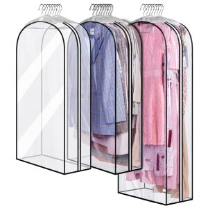 MISSLO 10" Gusseted All Clear Garment Bags for Hanging Clothes 40"+50" Suit Bags for Closet Storage Dresses Protectors for Shirts, Coats, Gowns, 3 Packs