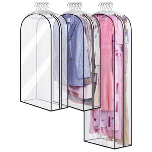 MISSLO 10" Gusseted All Clear Garment Bags for Hanging Clothes 40"+60" Suit Bags for Closet Storage Dresses Protectors for Shirts, Coats, Gowns, 3 Packs