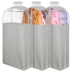 MISSLO 10" Gusseted Garment Bags for Hanging Clothes 40" Clear Suit Bags for Closet Storage Suits Cover Coat Protector, 3 Packs, Grey