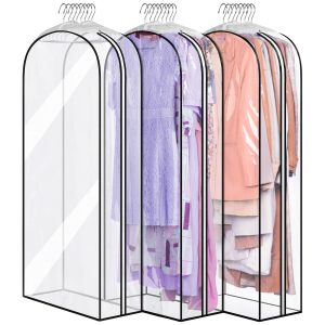 MISSLO 10" Gusseted All Clear Garment Bags for Hanging Clothes 50" Dress Bags for Closet Storage Coat Protectors for Suits, Gowns, 3 Packs