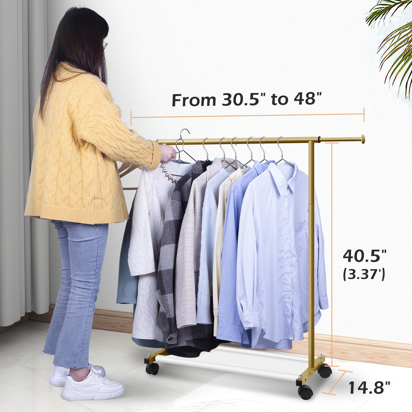 MISSLO Short Clothing Racks for Hanging Clothes with Bottom Shelves and Wheels Heavy Duty Rolling Clothes Rack Kids Clothing Rack for Adult Coat, Closet, Wardrobe (Gold) - Image 3