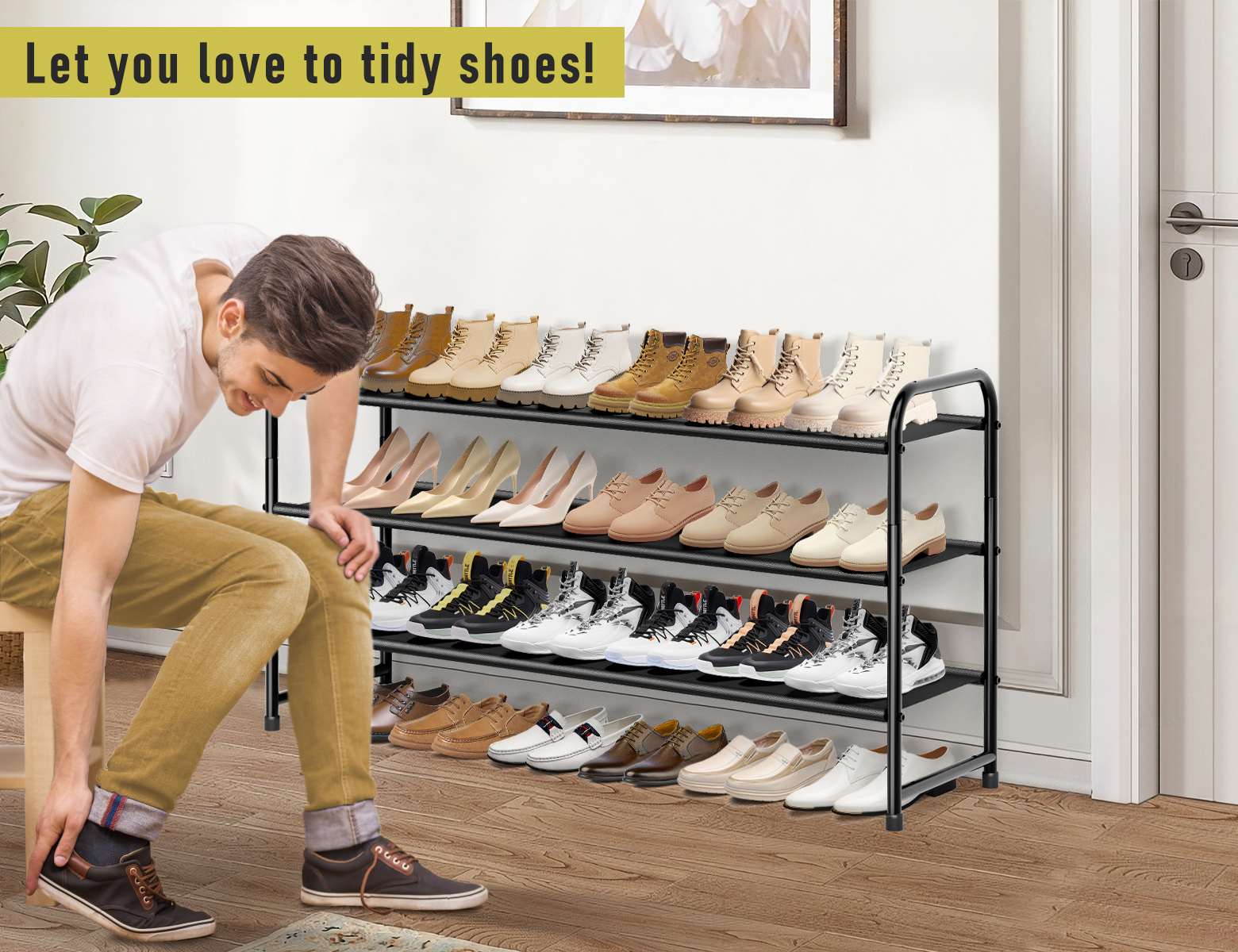 MISSLO 3-Tier Long Shoe Rack for Closet Shoe Organizer for Closet Floor Entryway Storage Stackable Wide Shoe Shelf Stores 24 Pairs of Men Sneakers, Black - Image 3