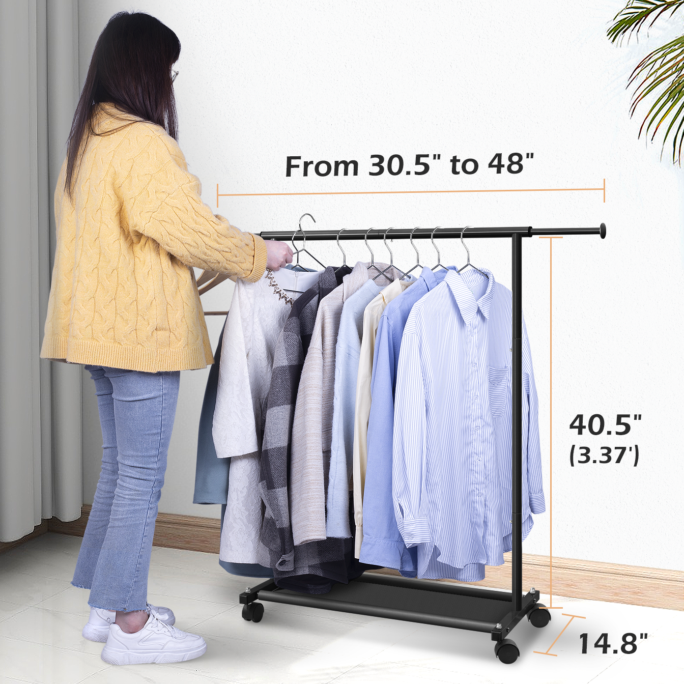 MISSLO Short Clothing Racks for Hanging Clothes with Bottom Shelves and Wheels Heavy Duty Rolling Clothes Rack Kids Clothing Rack for Adult Coat, Closet, Wardrobe (Black) - Image 3