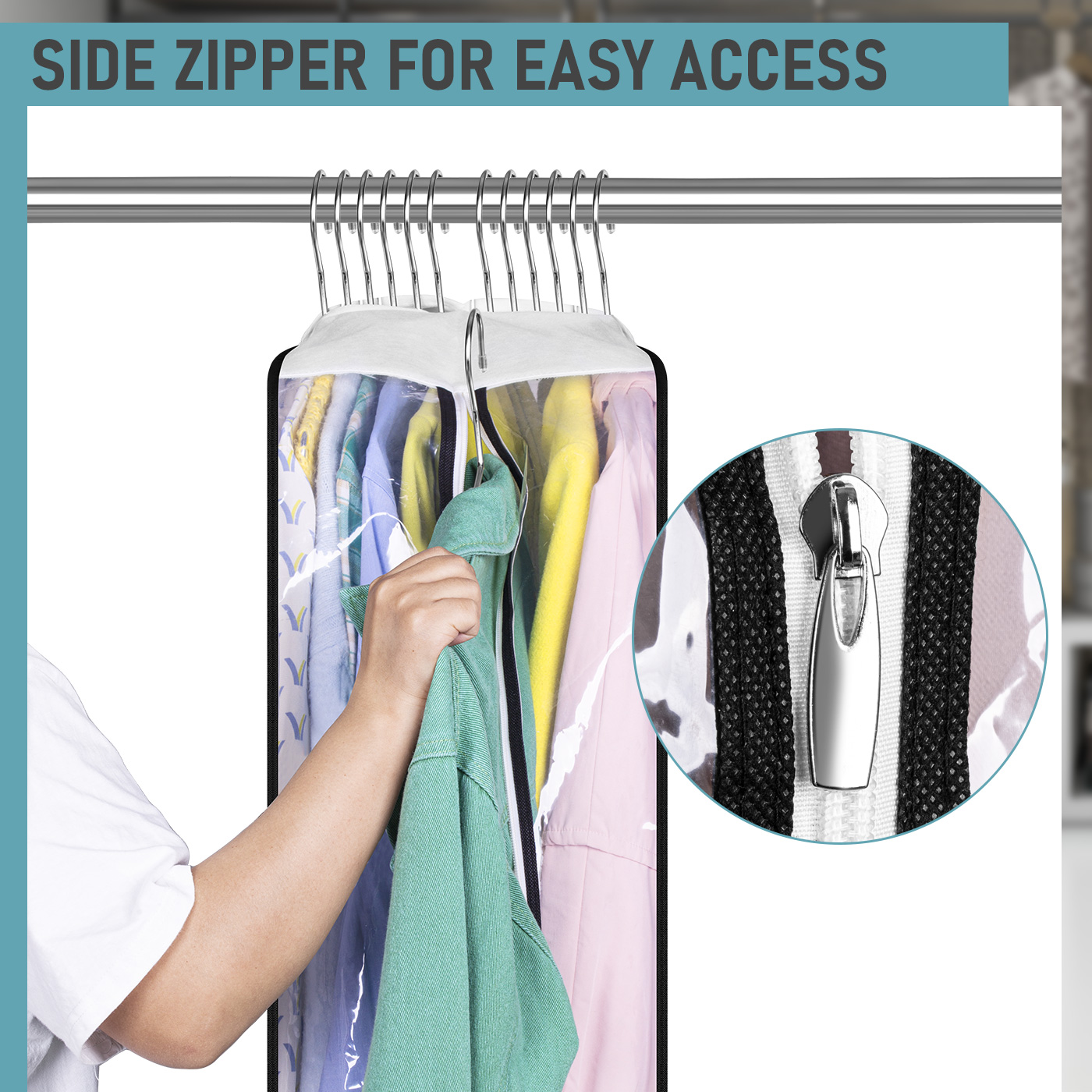 MISSLO 10" Gusseted All Clear Garment Bags for Hanging Clothes 60" Dress Bags for Gowns Long Fur Coat Closet Storage Covers, 3 Packs - Image 6