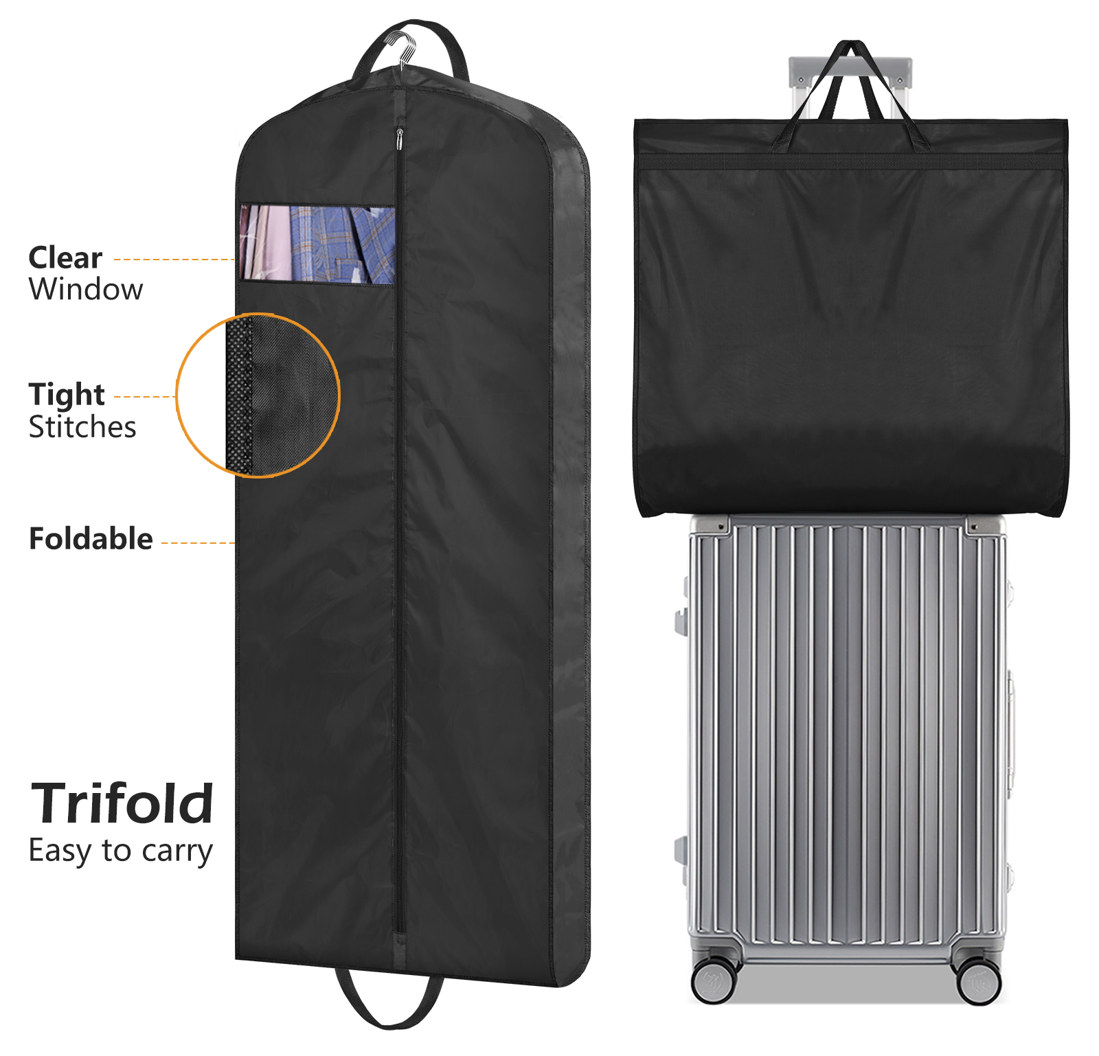 MISSLO 54" Garment Bags for Travel for Women Waterproof Dress Bags for Gowns Long Dress Cover for Gowns, Black, 1 Pack - Image 7