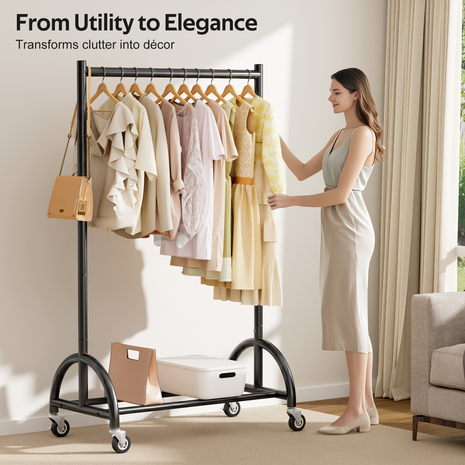 MISSLO Heavy Duty Clothing Rack with Wheels Rolling Clothes Racks for Hanging Clothes, Coats, Garment, Dress, Black, 28" W - Image 4