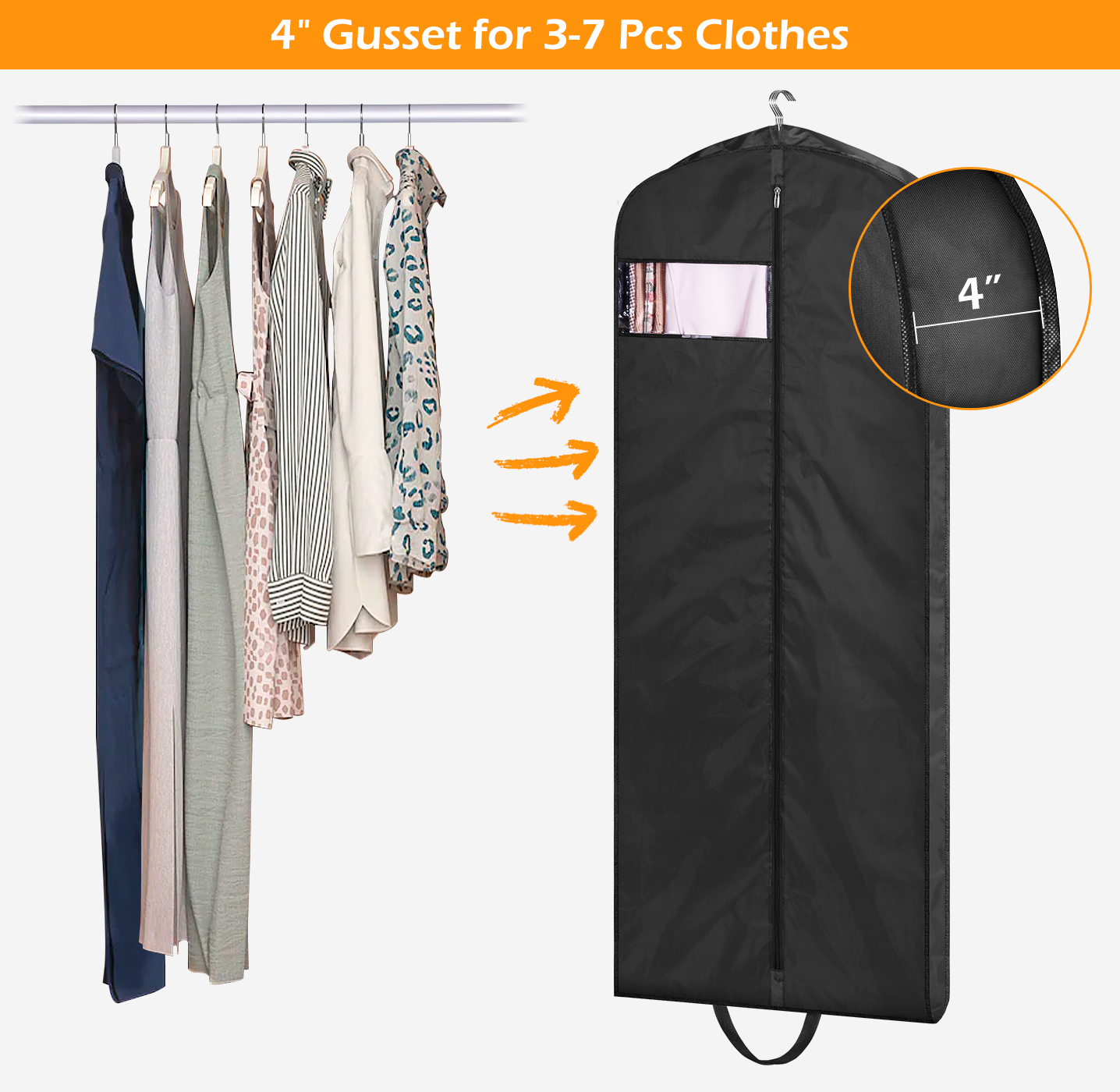 MISSLO 65" Long Garment Bags for Travel Dress Bags for Hanging Clothes Waterproof Wedding Dress Cover Traveling Clothing Protectors for Closet Storage 3-Pack for Gowns, Tuxedos, Coats, Black - Image 7