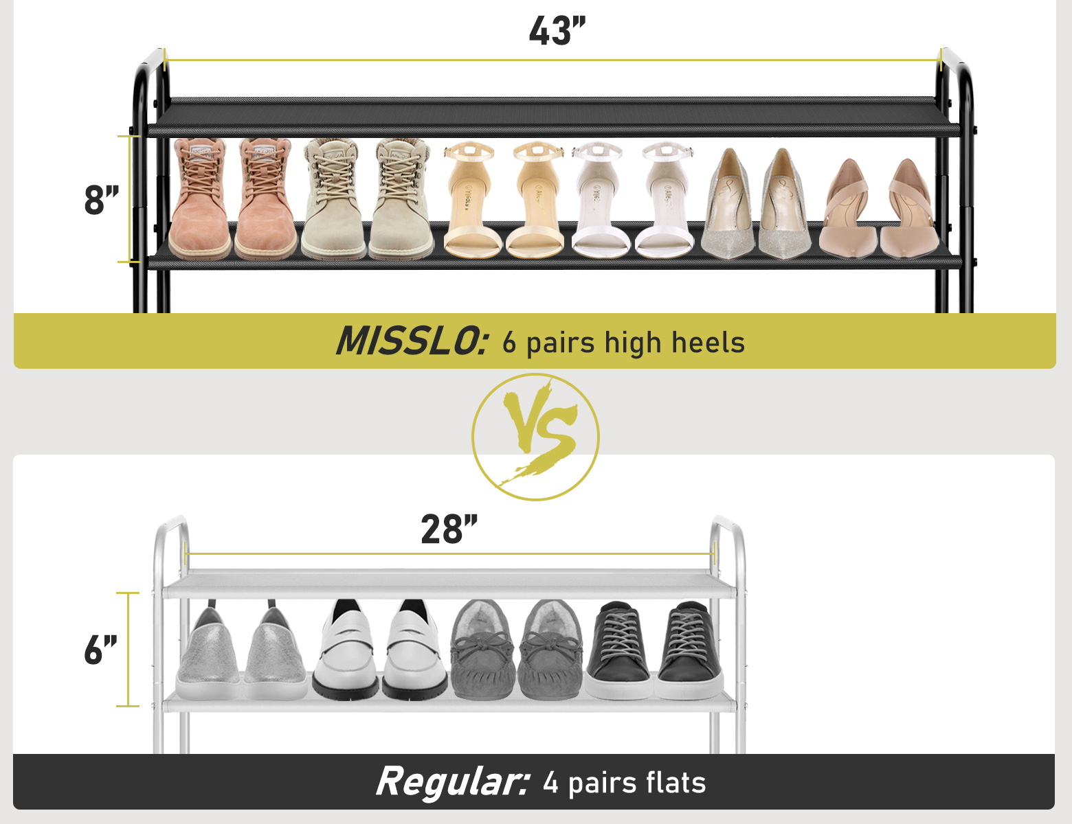 MISSLO 3-Tier Long Shoe Rack for Closet Shoe Organizer for Closet Floor Entryway Storage Stackable Wide Shoe Shelf Stores 24 Pairs of Men Sneakers, Black - Image 4