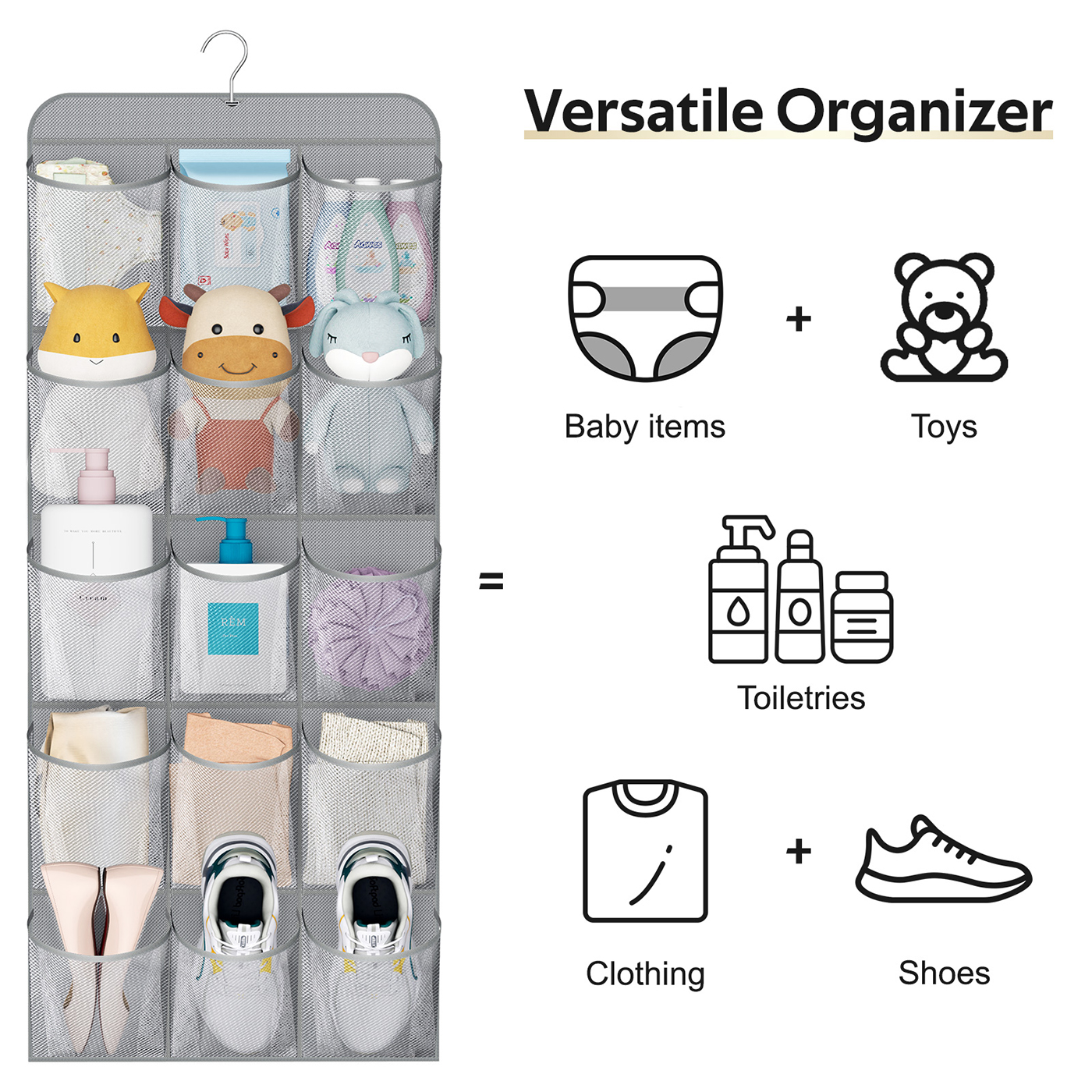 MISSLO 30 Large Pockets Dual Sided Hanging Shoe Organizer for Closet with Rotating Hanger Hanging Shoe Shelves, Grey - Image 5