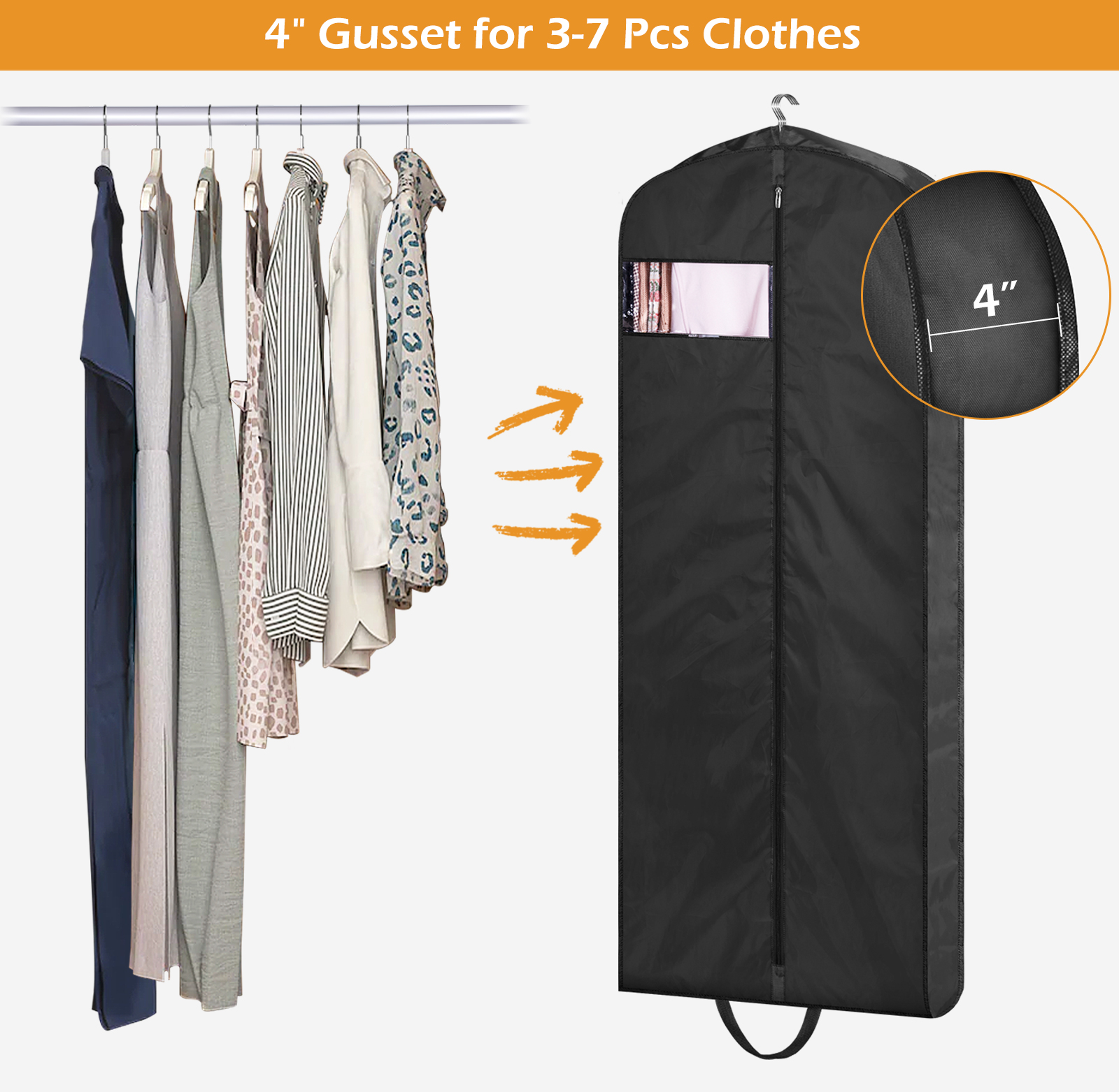 MISSLO 54" Garment Bags for Travel for Women Waterproof Dress Bags for Gowns Long Dress Cover for Gowns, Black, 1 Pack - Image 4