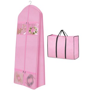 MISSLO 70" Wedding Dress Garment Bag with Bride Tote Bag 8'' Gusseted Wedding Dress Bags for Gowns Long 4 Pockets Dress Cover for Women, Pink