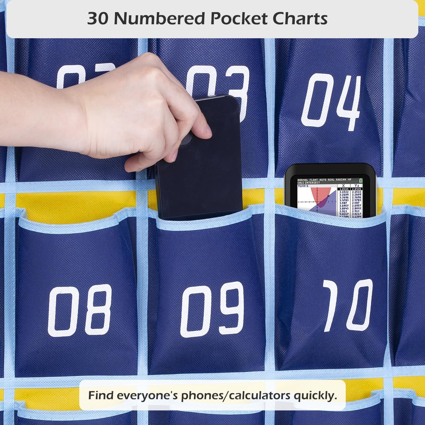 MISSLO Classroom Cell Phone Calculator Holder Numbered 30 Pockets Chart Hanging Wall Door Storage Organizer (Blue) - Image 5
