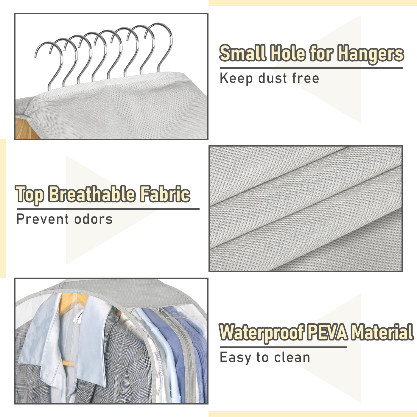 MISSLO 10" Gusseted Garment Bags for Hanging Clothes 32" Suit Bags for Closet Storage Clothing Covers for Shirts, Coats, 3 Packs, Grey - Image 6