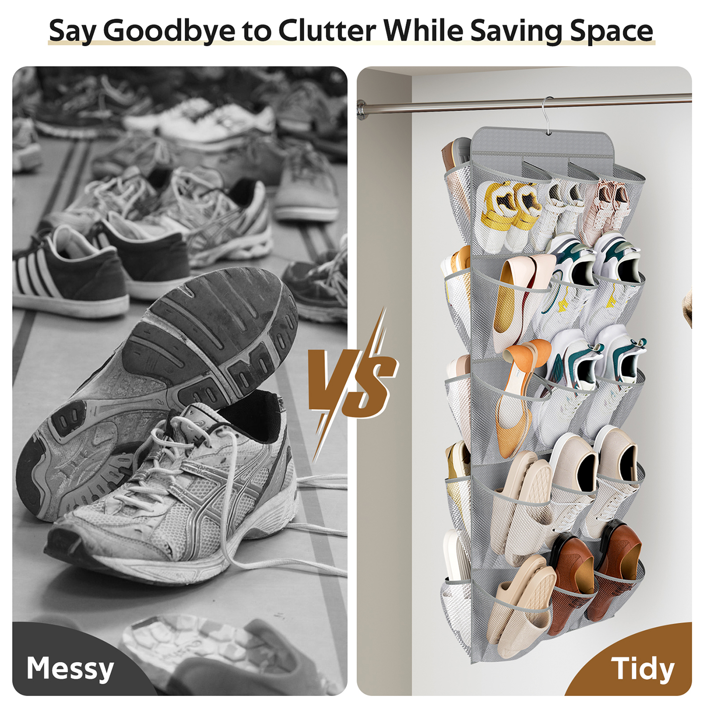 MISSLO 30 Large Pockets Dual Sided Hanging Shoe Organizer for Closet with Rotating Hanger Hanging Shoe Shelves, Grey - Image 6