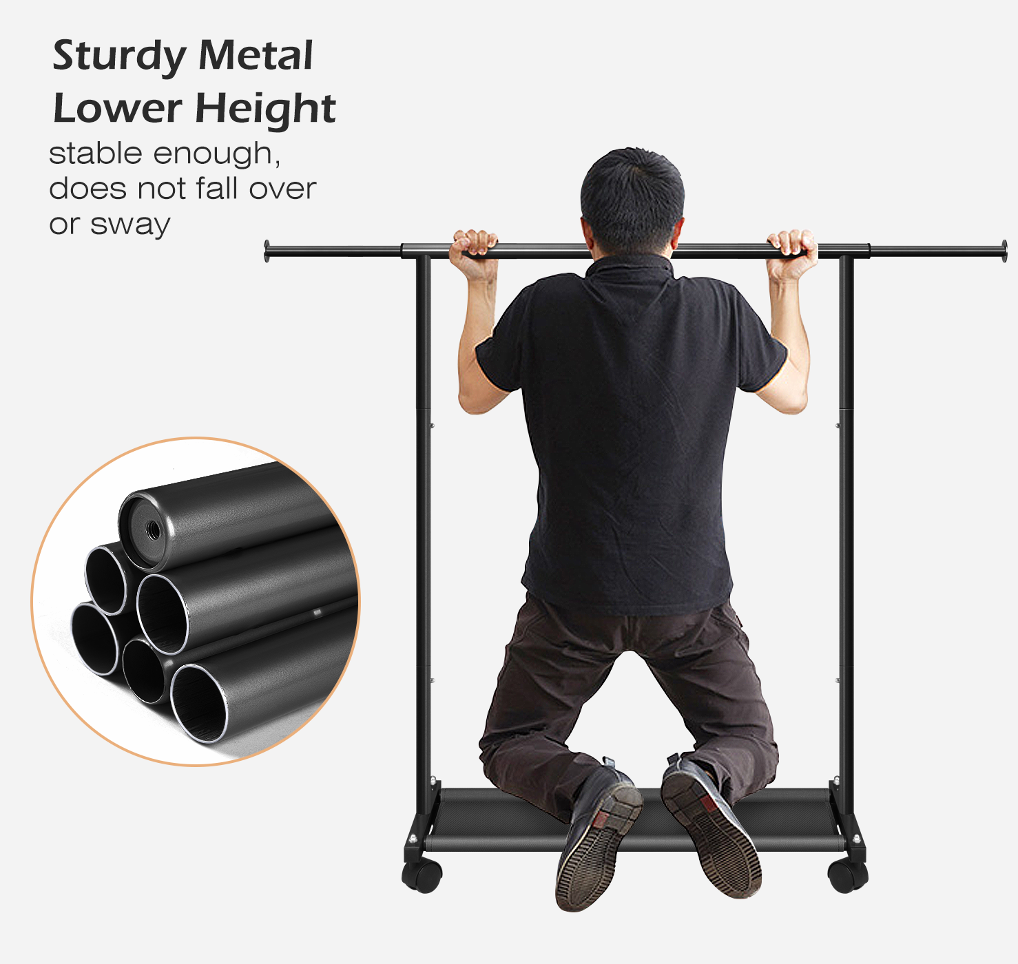MISSLO Short Clothing Racks for Hanging Clothes with Bottom Shelves and Wheels Heavy Duty Rolling Clothes Rack Kids Clothing Rack for Adult Coat, Closet, Wardrobe (Black) - Image 6