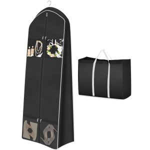 MISSLO 70" Wedding Dress Garment Bag with Bride Tote Bag 8'' Gusseted Wedding Dress Bags for Gowns Long 4 Pockets Dress Cover for Women, Black
