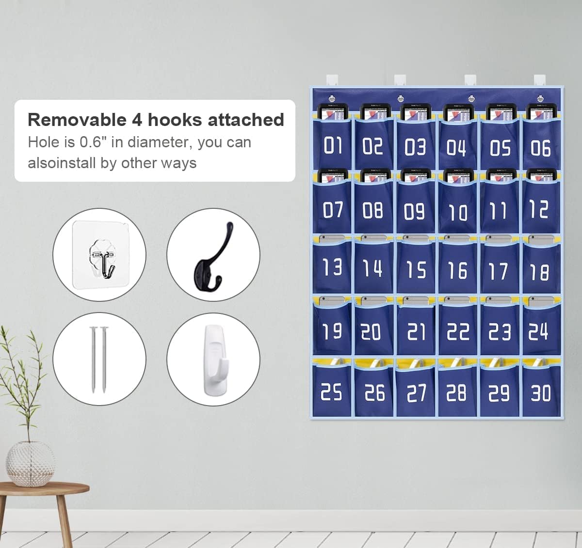 MISSLO Classroom Cell Phone Calculator Holder Numbered 30 Pockets Chart Hanging Wall Door Storage Organizer (Blue) - Image 6