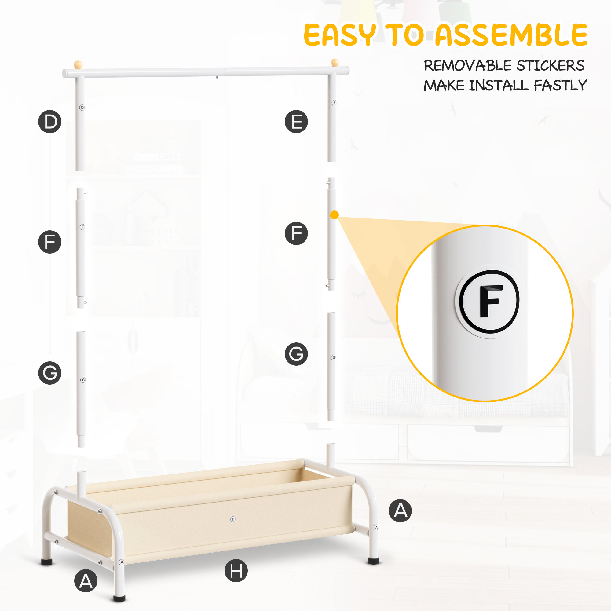 MISSLO Kids Clothing Rack with Basket Small Dress Up Storage Short Toddler Dress Up Rack Kids Closet for Baby Clothes, White - Image 7
