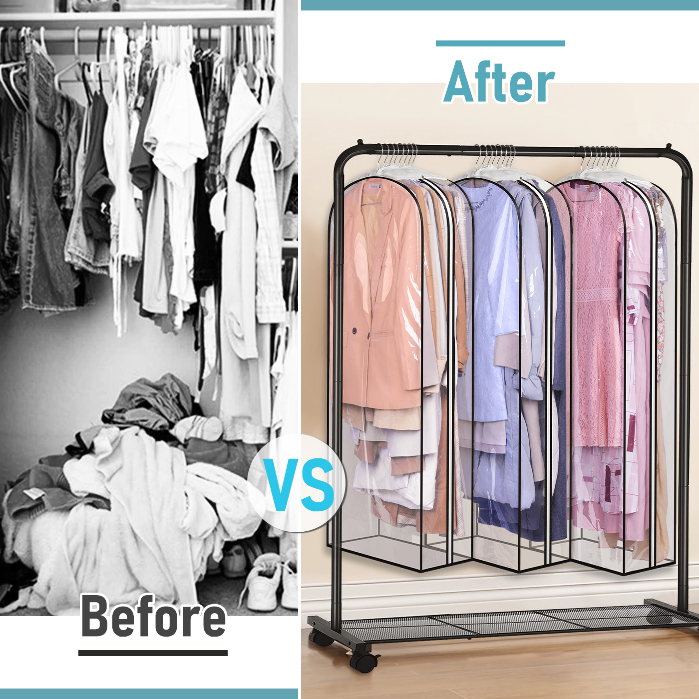 MISSLO 10" Gusseted All Clear Garment Bags for Hanging Clothes 50" Dress Bags for Closet Storage Coat Protectors for Suits, Gowns, 3 Packs - Image 7