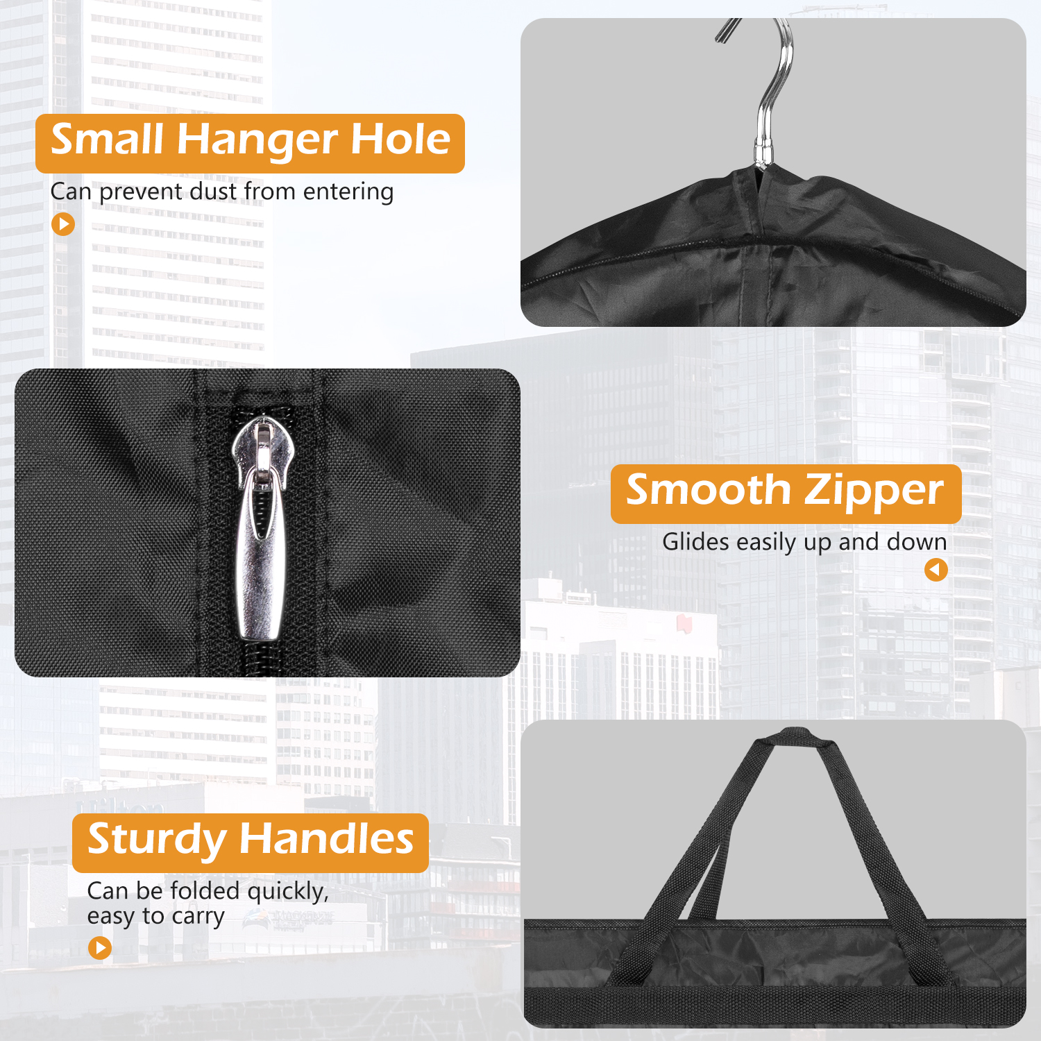 MISSLO 54" Garment Bags for Travel for Women Waterproof Dress Bags for Gowns Long Dress Cover for Gowns, Coats, Suits, Black, 3 Packs - Image 7