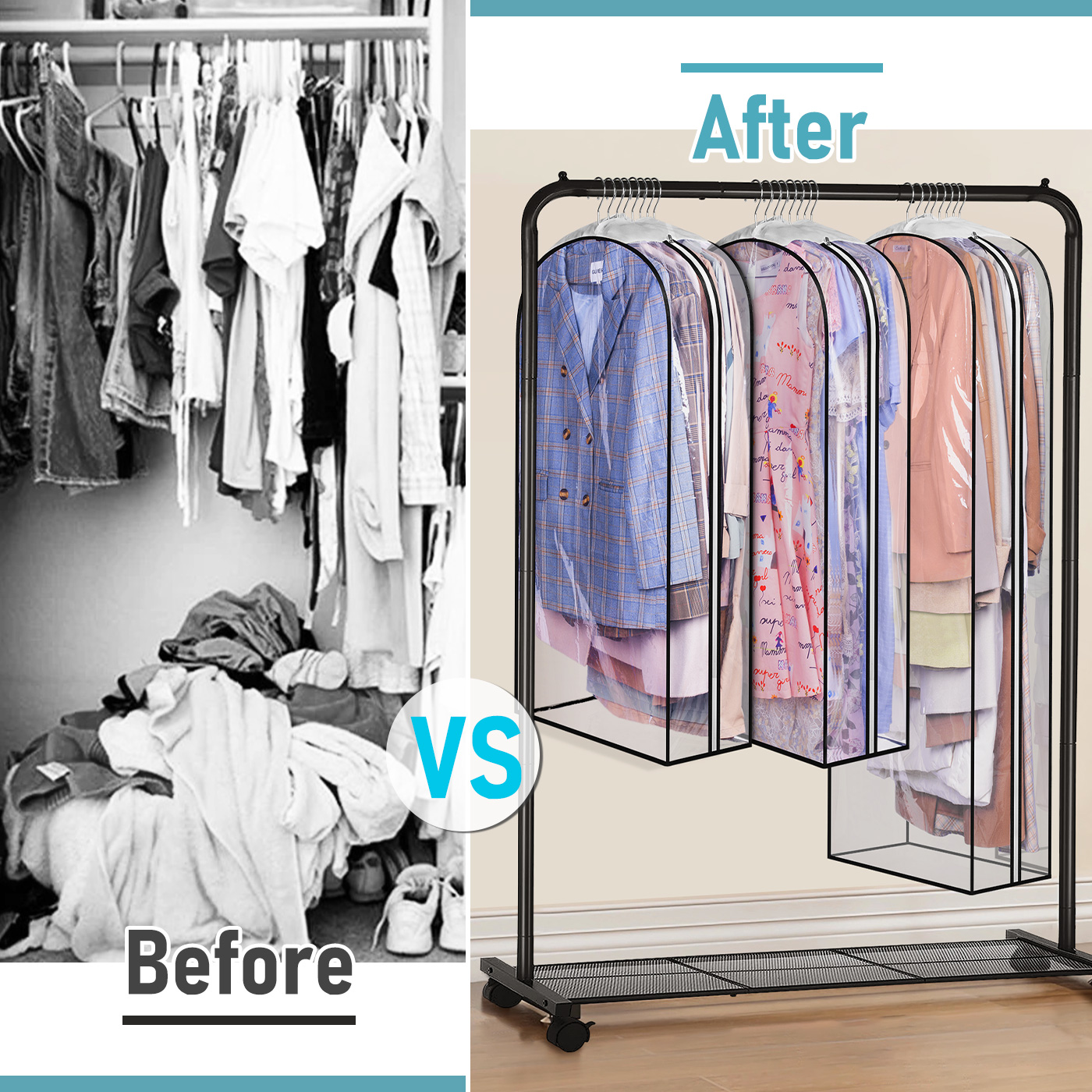 MISSLO 10" Gusseted All Clear Garment Bags for Hanging Clothes 40"+60" Suit Bags for Closet Storage Dresses Protectors for Shirts, Coats, Gowns, 3 Packs - Image 7