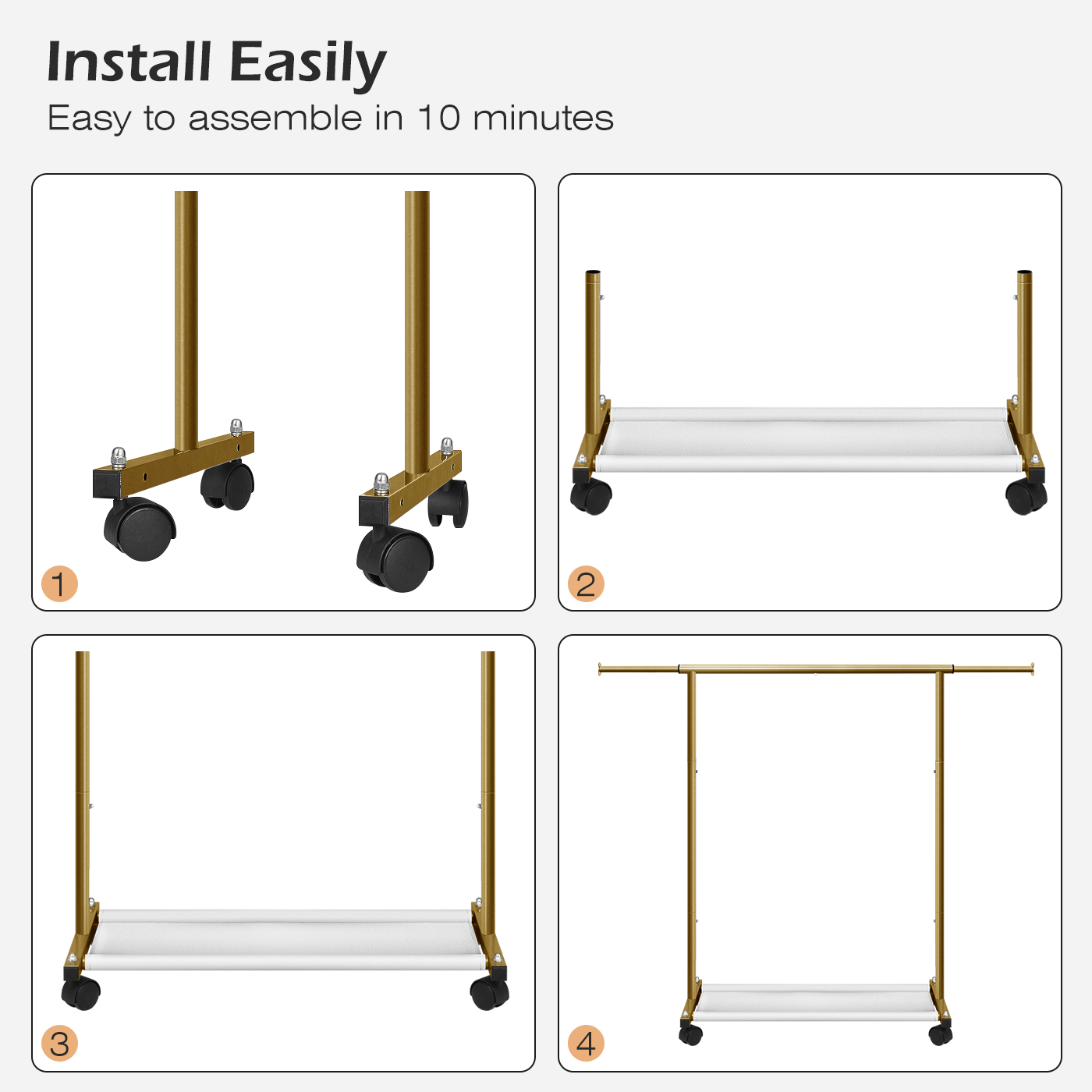 MISSLO Short Clothing Racks for Hanging Clothes with Bottom Shelves and Wheels Heavy Duty Rolling Clothes Rack Kids Clothing Rack for Adult Coat, Closet, Wardrobe (Gold) - Image 8