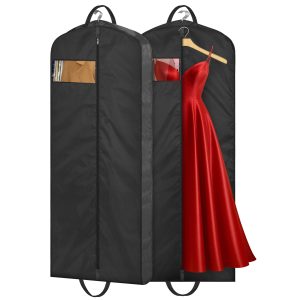 MISSLO 54" Garment Bags for Travel for Women Waterproof Dress Bags for Gowns Long Dress Cover for Gowns, Coats, Suits, Black, 2 Packs