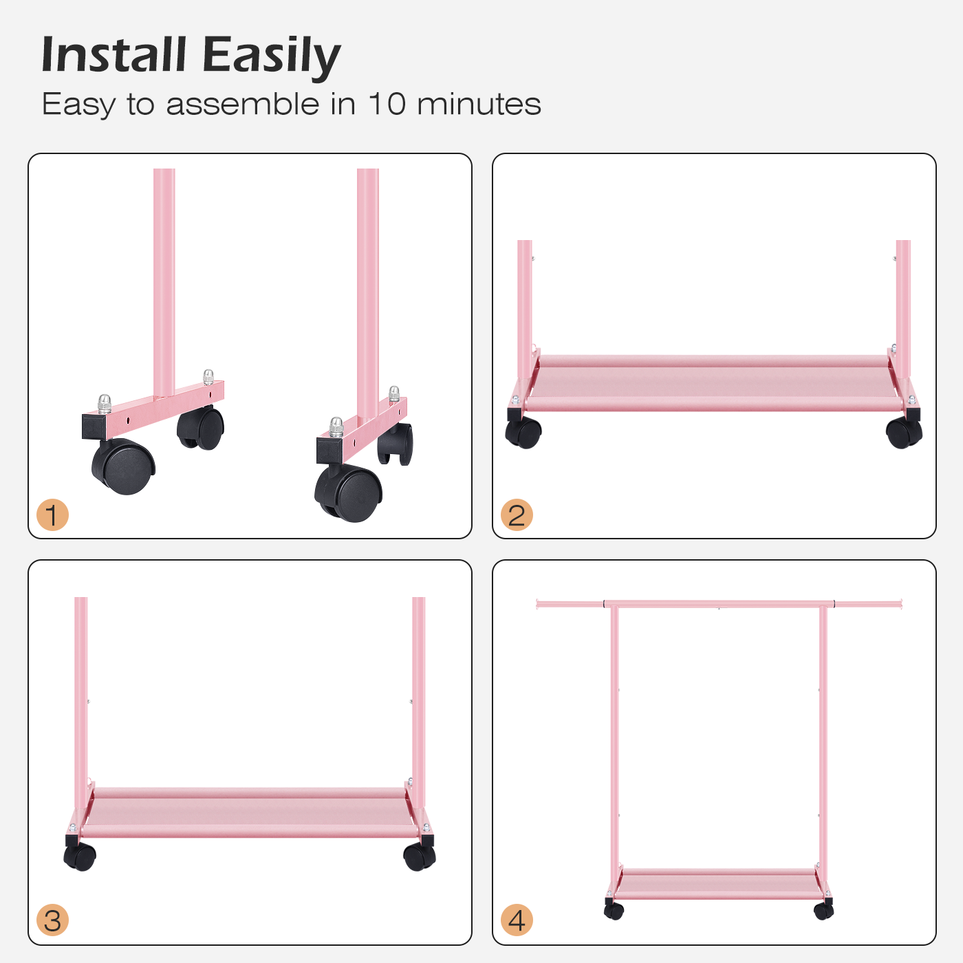 MISSLO Small Garment Racks for Hanging Clothes Rack Mini Kids Clothing Rack Rolling Dress up Storage for Toddler, Baby, Little Girl, Children, Adult(Pink) - Image 8