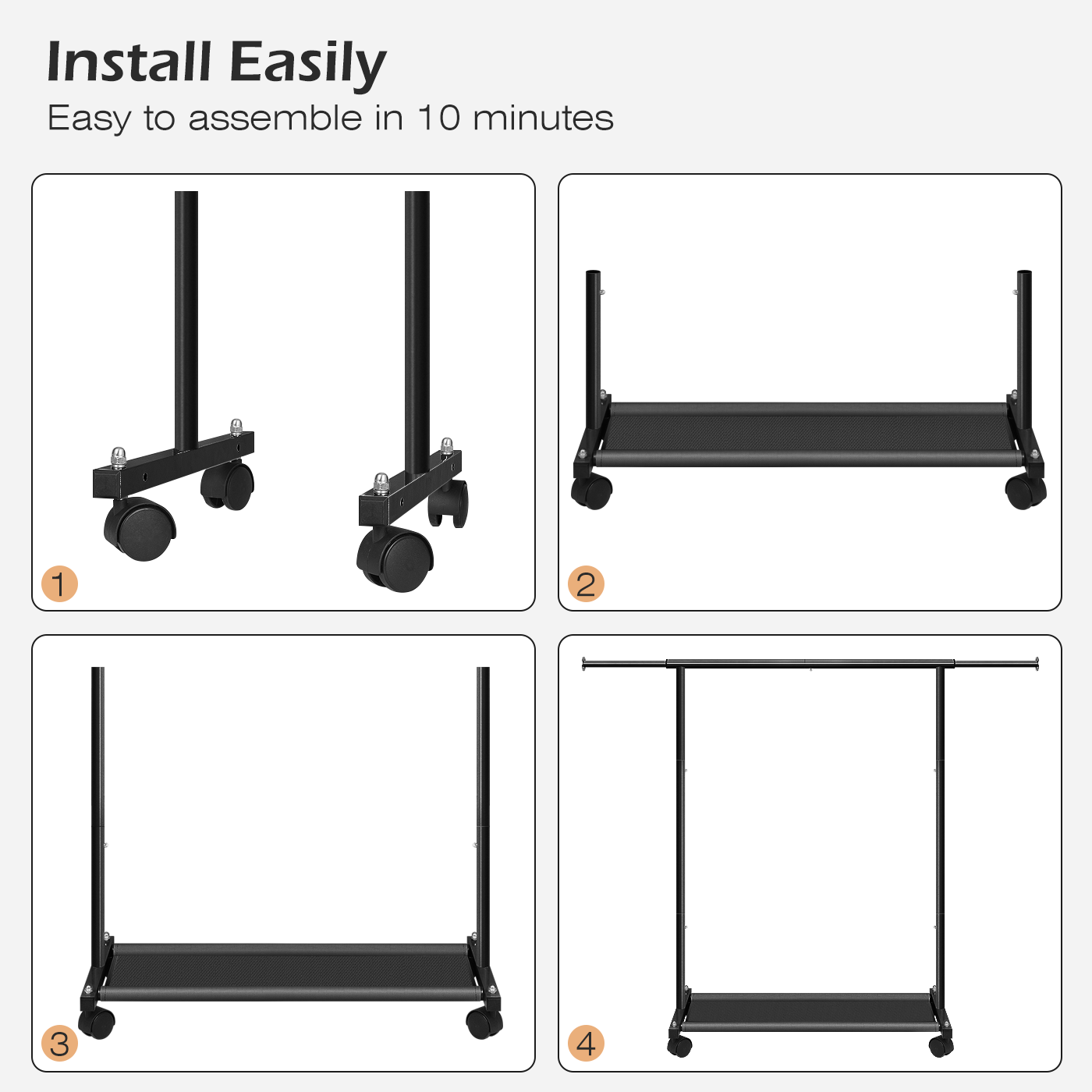 MISSLO Short Clothing Racks for Hanging Clothes with Bottom Shelves and Wheels Heavy Duty Rolling Clothes Rack Kids Clothing Rack for Adult Coat, Closet, Wardrobe (Black) - Image 8