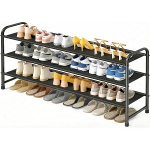 MISSLO 3-Tier Long Shoe Rack for Closet Shoe Organizer for Closet Floor Entryway Storage Stackable Wide Shoe Shelf Stores 24 Pairs of Men Sneakers, Black