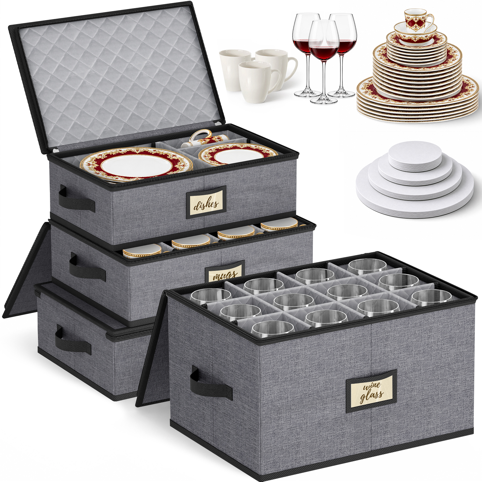 Large Capacity China Storage Containers Packing Dish Plate Mug Wine Glass Moving Dish Storage Containers Plate Storage Containers Hard Shell Stores 8 Dinnerware Sets 12 Mugs 12 Wine Glasses