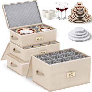 Large Capacity China Storage Containers Packing Dish Plate Mug Wine Glass Moving Dish Storage Containers Plate Storage Containers Hard Shell Stores 8 Dinnerware Sets 12 Mugs 12 Wine Glasses