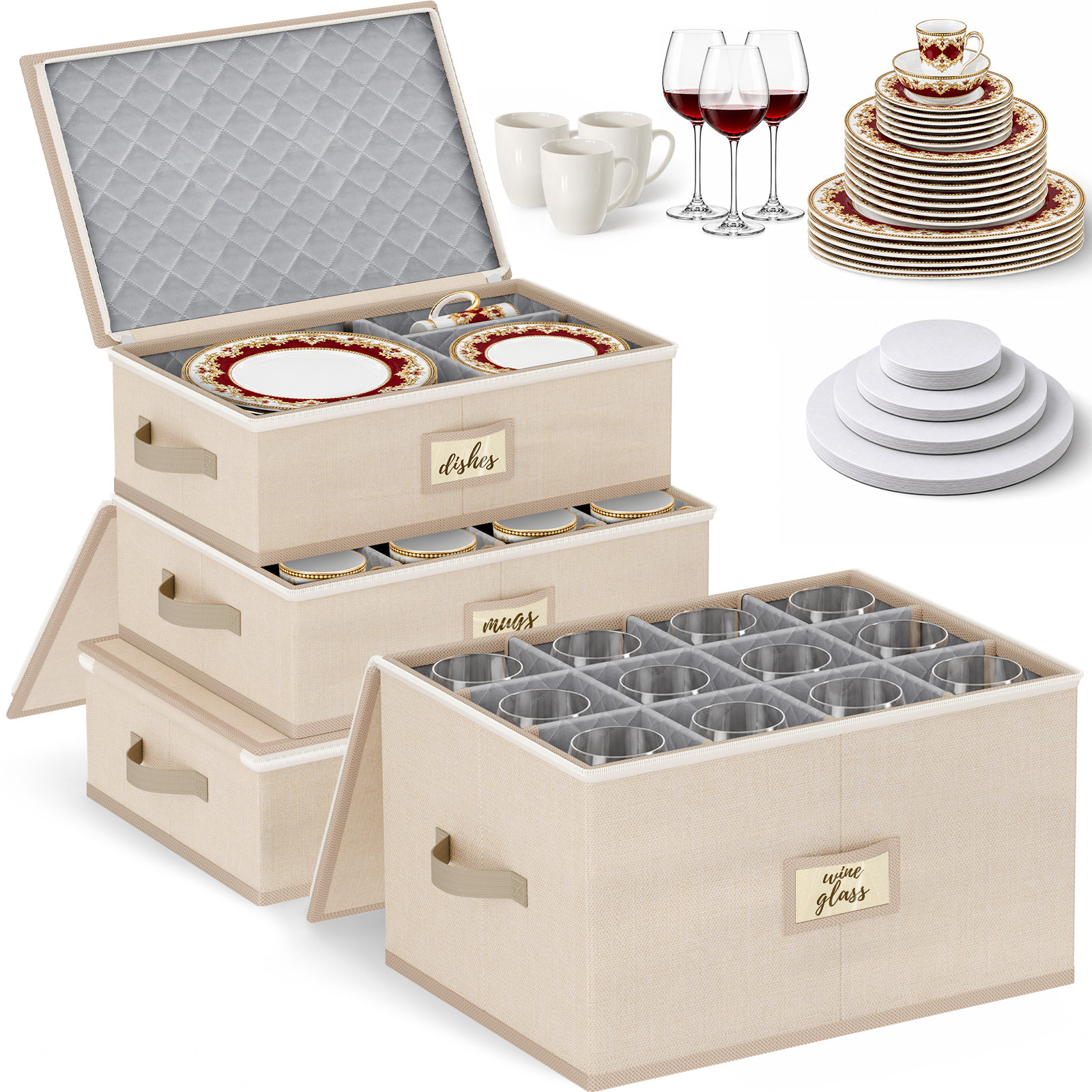 Large Capacity China Storage Containers Packing Dish Plate Mug Wine Glass Moving Dish Storage Containers Plate Storage Containers Hard Shell Stores 8 Dinnerware Sets 12 Mugs 12 Wine Glasses