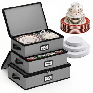 Large Capacity China Storage Containers for Moving Dish, Plate, Mug Dish Storage Container Christmas Plate Storage Container Hard Shell Kitchen Packing Boxes for Dishes, Dinnerware, 3-Piece Set