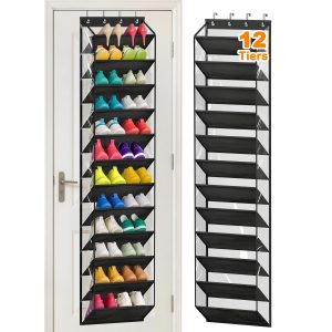 MISSLO 36 Pairs Clear Over the Door Shoe Organizer Closet Hanging Shoe Rack for Door with Large Deep Pockets Shoes Hanger Holder for Sneakers, Boots, Heels Storage (Black)
