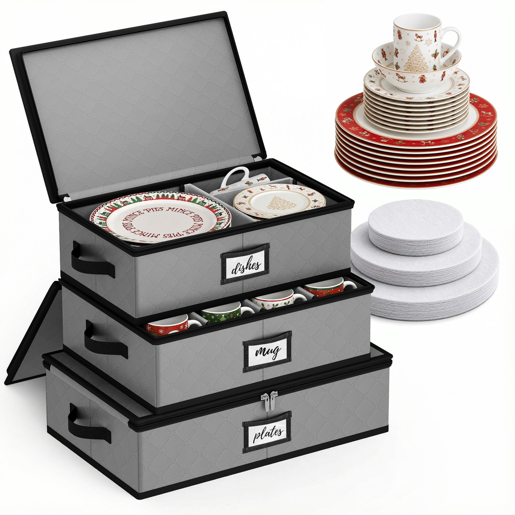 Large Capacity China Storage Containers for Moving Dish, Plate, Mug Dish Storage Container Christmas Plate Storage Container Hard Shell Kitchen Packing Boxes for Dishes, Dinnerware, 3-Piece Set