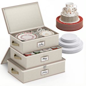 Large Capacity China Storage Containers for Moving Dish, Plate, Mug Dish Storage Container Christmas Plate Storage Container Hard Shell Kitchen Packing Boxes for Dishes, Dinnerware, 3-Piece Set