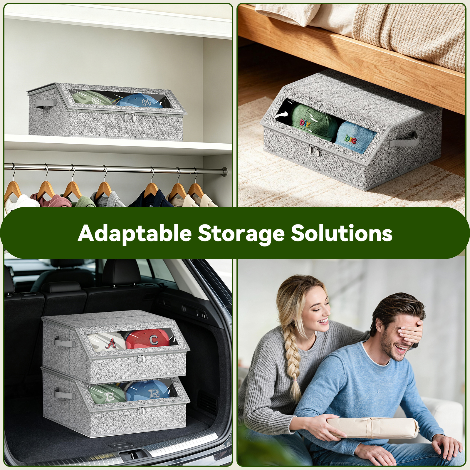 Stackable Hat Storage for Baseball Caps Box Large Hat Organizer for Closet Sturdy Hat Case Holds Up to 24 Caps with Cardboard, Clear PVC Window Hat Boxes for Men, Wide, Dustproof with 2 Handles, Grey - Image 7