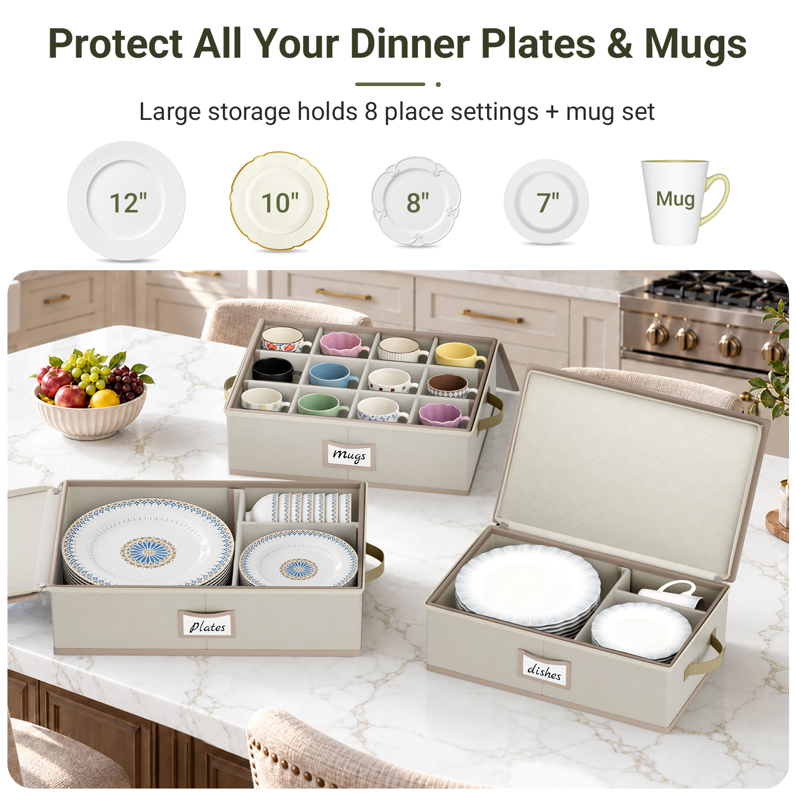Large Capacity China Storage Containers for Moving Dish, Plate, Mug Dish Storage Container Christmas Plate Storage Container Hard Shell Kitchen Packing Boxes for Dishes, Dinnerware, 3-Piece Set - Image 2