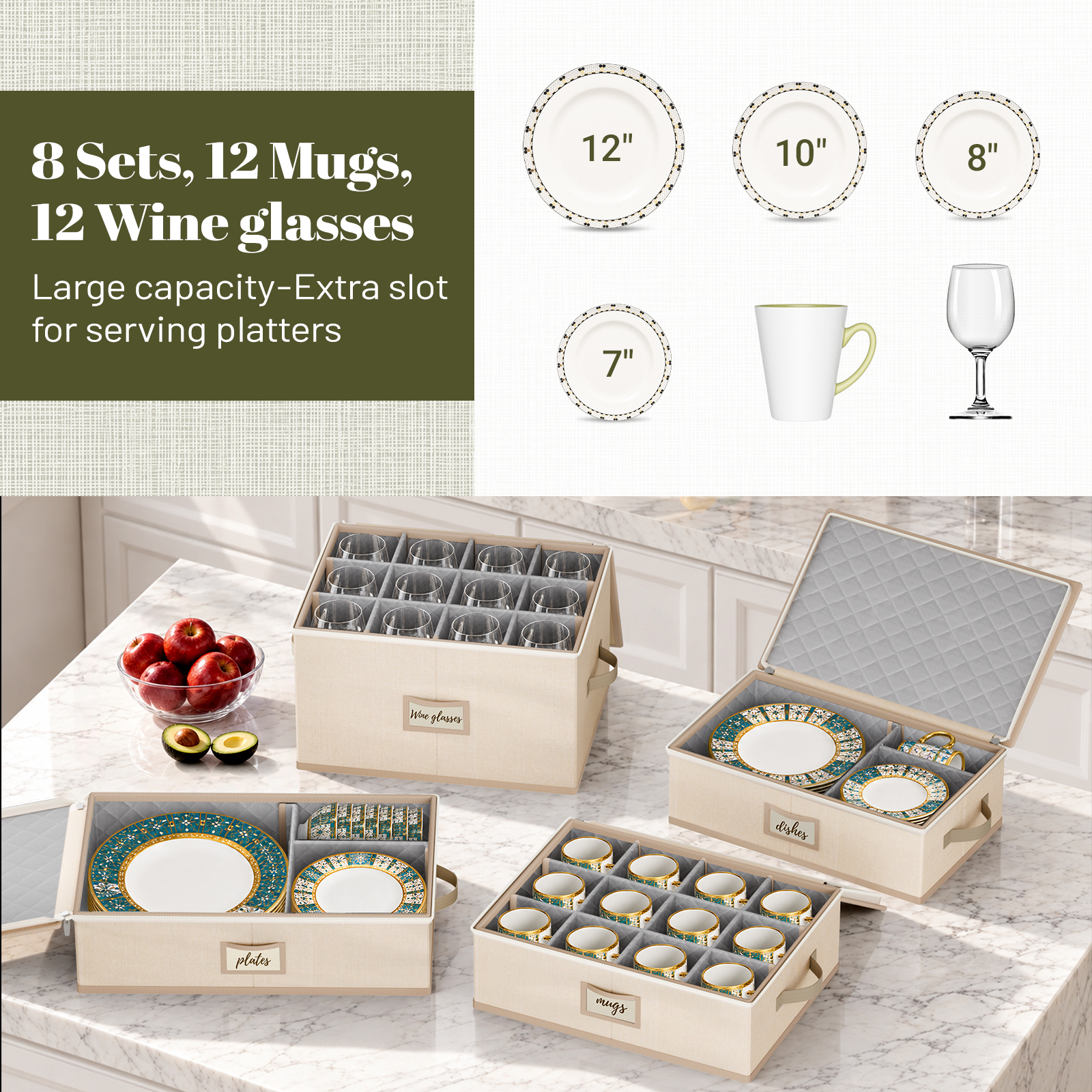 Large Capacity China Storage Containers Packing Dish Plate Mug Wine Glass Moving Dish Storage Containers Plate Storage Containers Hard Shell Stores 8 Dinnerware Sets 12 Mugs 12 Wine Glasses - Image 2