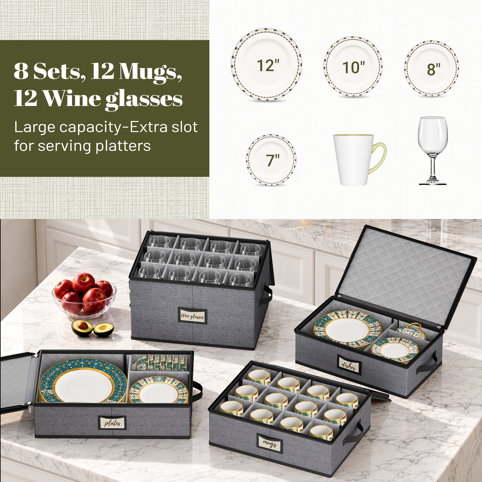 Large Capacity China Storage Containers Packing Dish Plate Mug Wine Glass Moving Dish Storage Containers Plate Storage Containers Hard Shell Stores 8 Dinnerware Sets 12 Mugs 12 Wine Glasses - Image 2