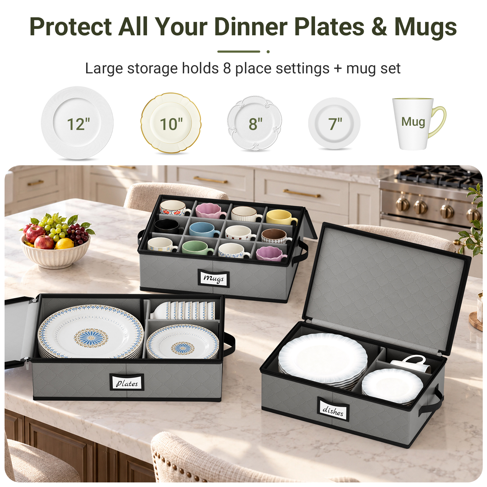 Large Capacity China Storage Containers for Moving Dish, Plate, Mug Dish Storage Container Christmas Plate Storage Container Hard Shell Kitchen Packing Boxes for Dishes, Dinnerware, 3-Piece Set - Image 2