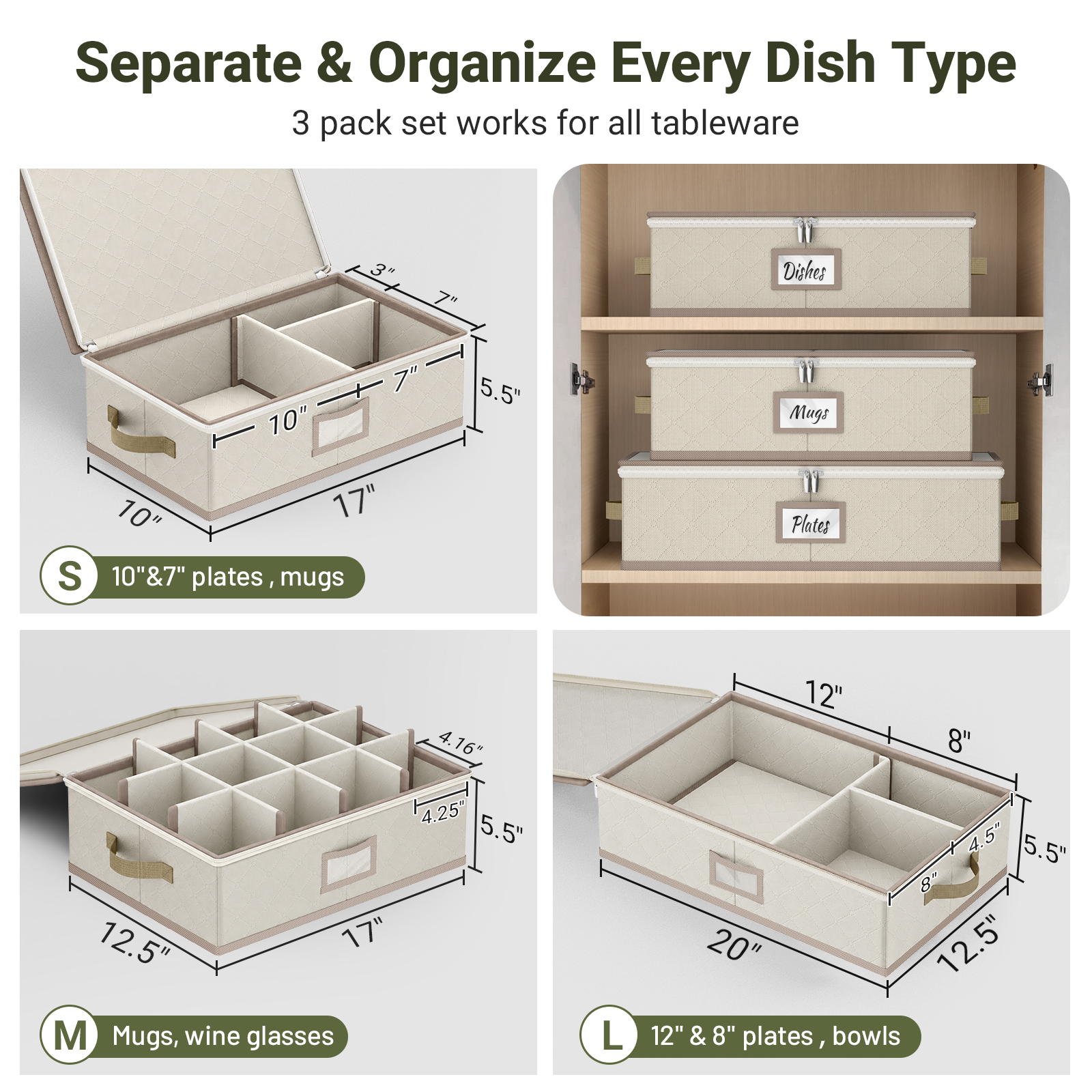 Large Capacity China Storage Containers for Moving Dish, Plate, Mug Dish Storage Container Christmas Plate Storage Container Hard Shell Kitchen Packing Boxes for Dishes, Dinnerware, 3-Piece Set - Image 3