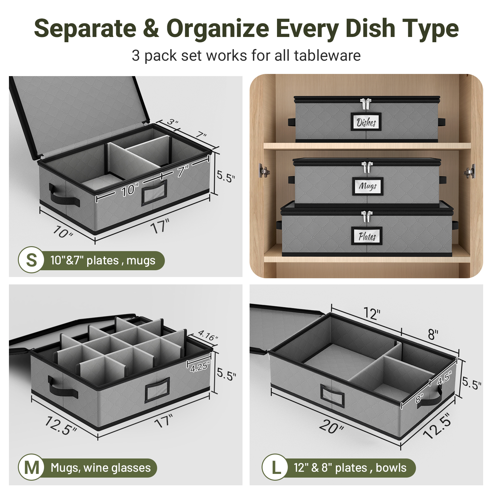 Large Capacity China Storage Containers for Moving Dish, Plate, Mug Dish Storage Container Christmas Plate Storage Container Hard Shell Kitchen Packing Boxes for Dishes, Dinnerware, 3-Piece Set - Image 3