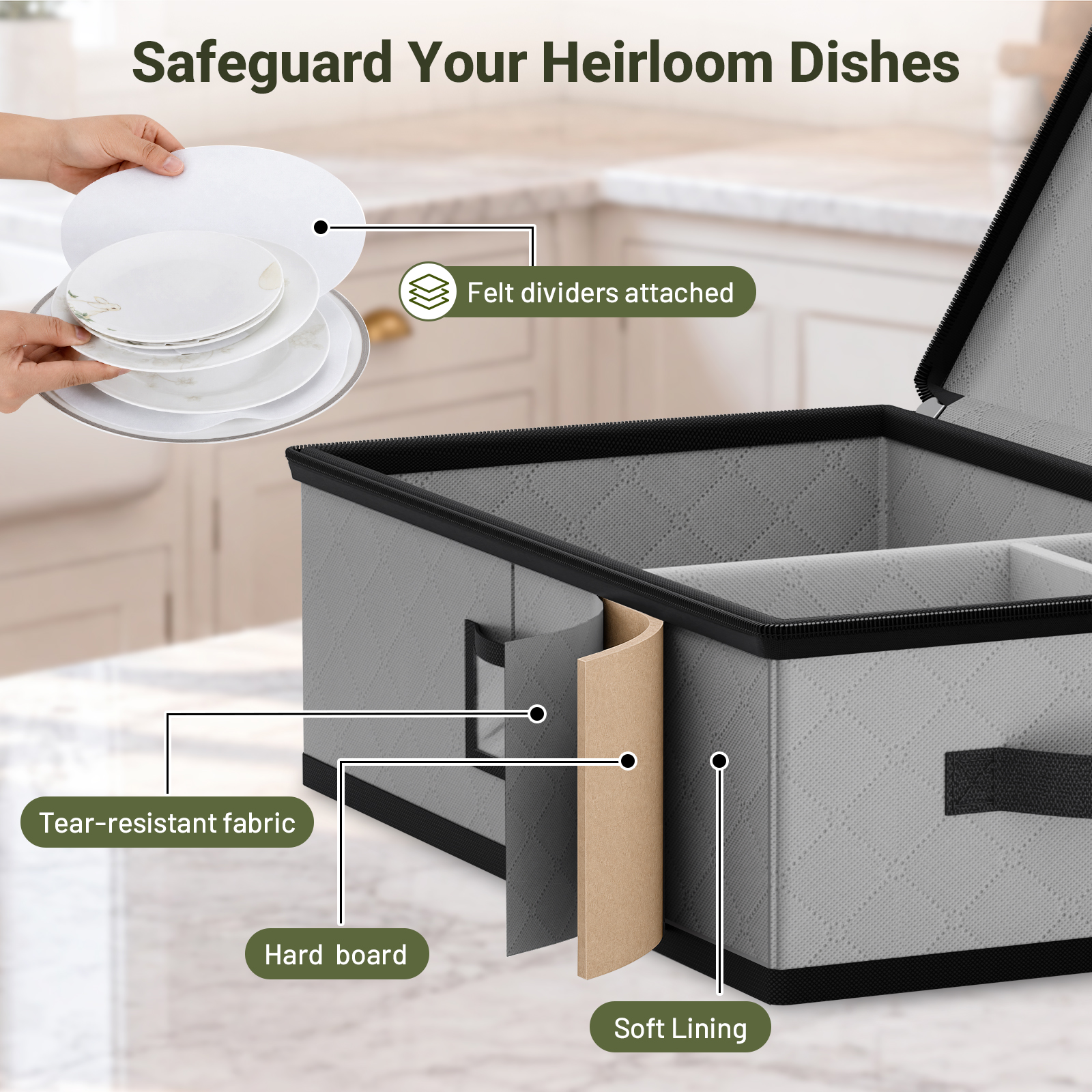 Large Capacity China Storage Containers for Moving Dish, Plate, Mug Dish Storage Container Christmas Plate Storage Container Hard Shell Kitchen Packing Boxes for Dishes, Dinnerware, 3-Piece Set - Image 4