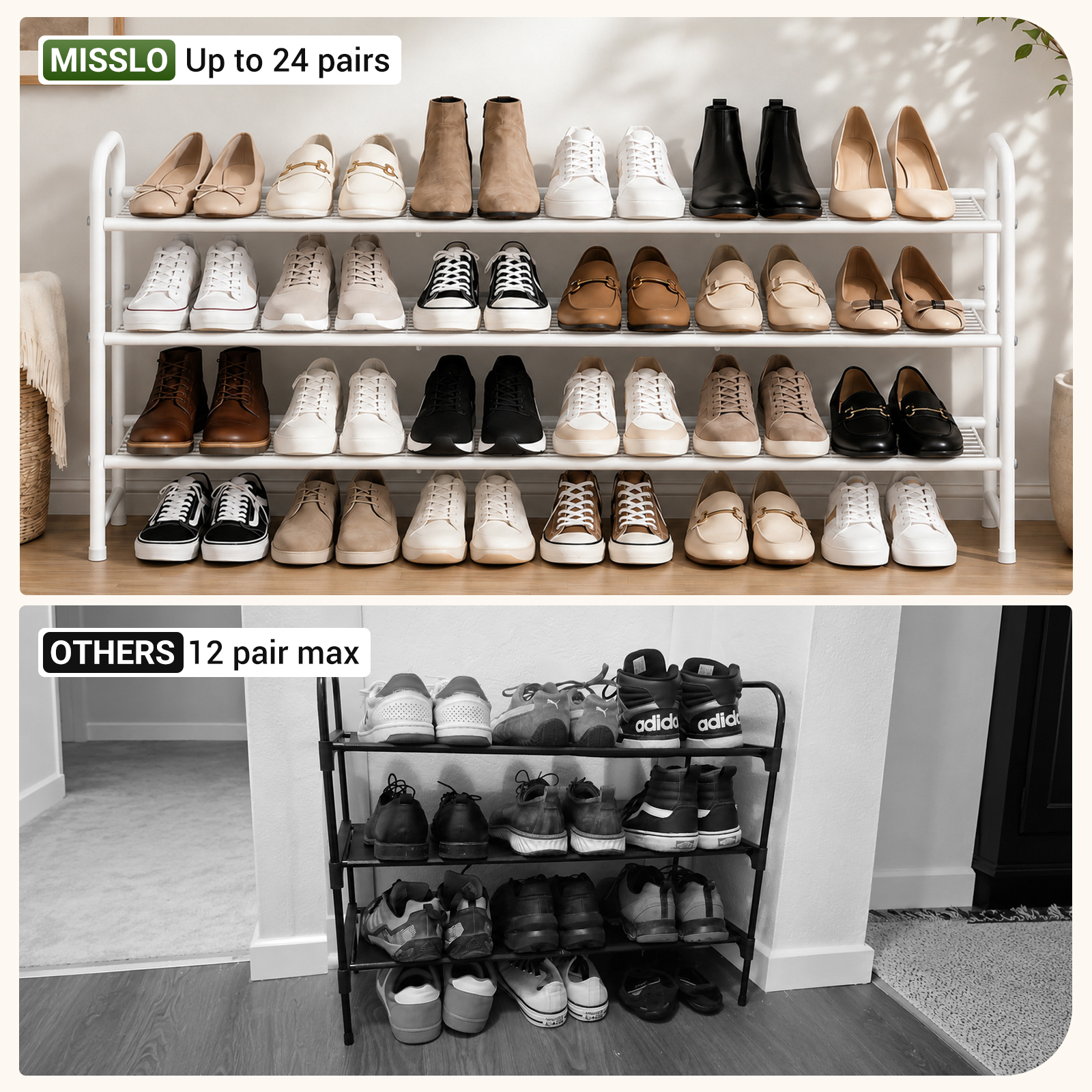 MISSLO Long Shoe Rack for Closet Metal Stackable Shoe Organizer for Closet Wide Closet Shoe Rack for Entryway Wire Shoe Storage 3 Tier Extra Large Shoes Shelf for Entryway, Closet Floor, White - Image 3
