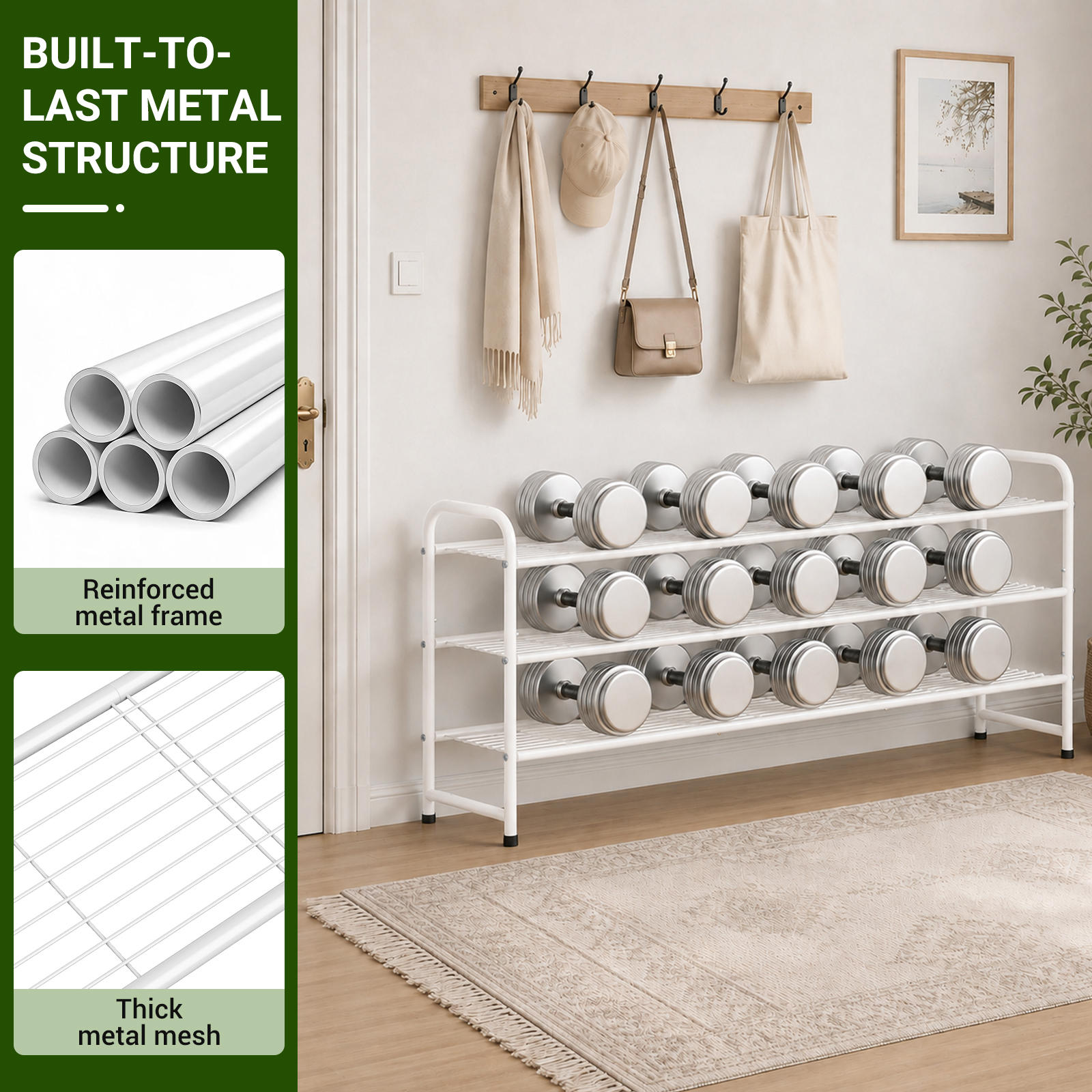 MISSLO Long Shoe Rack for Closet Metal Stackable Shoe Organizer for Closet Wide Closet Shoe Rack for Entryway Wire Shoe Storage 3 Tier Extra Large Shoes Shelf for Entryway, Closet Floor, White - Image 4