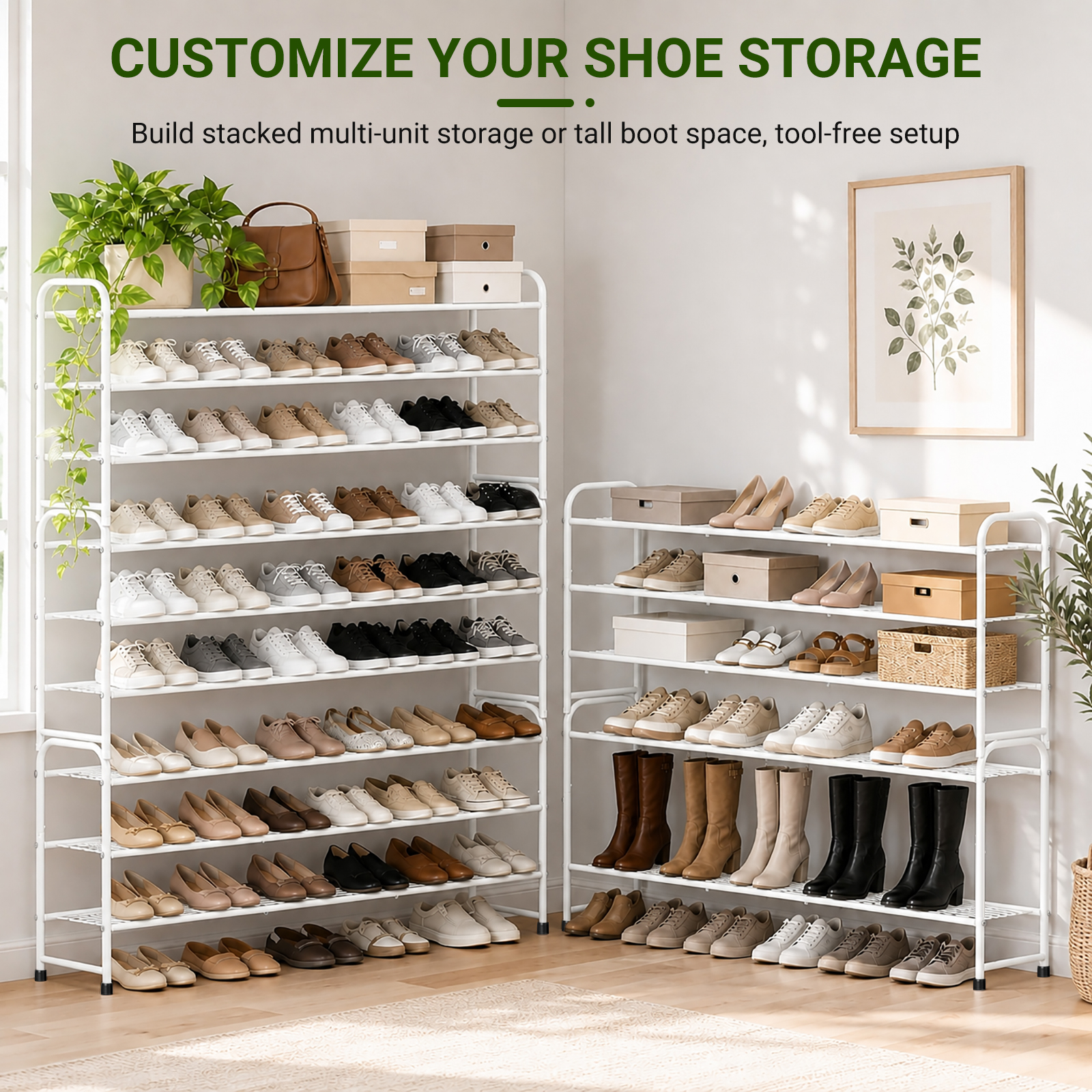 MISSLO Long Shoe Rack for Closet Metal Stackable Shoe Organizer for Closet Wide Closet Shoe Rack for Entryway Wire Shoe Storage 3 Tier Extra Large Shoes Shelf for Entryway, Closet Floor, White - Image 6